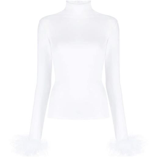 Atu Body Couture top a collo alto con polsini di piume - bianco