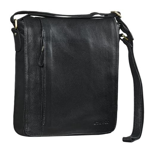 STILORD 'paul' borsa a tracolla in pelle messenger uomo donna vintage borsa per l'università documenti a4 borsello grande formato verticale in vero cuoio, colore: nero