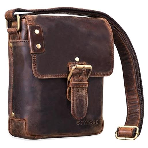 STILORD 'alessio' borsello tracolla uomo in pelle vintage per tablet da 8,4 pollici messenger piccola in cuoio vero resistente borsa viaggio, colore: antico - used