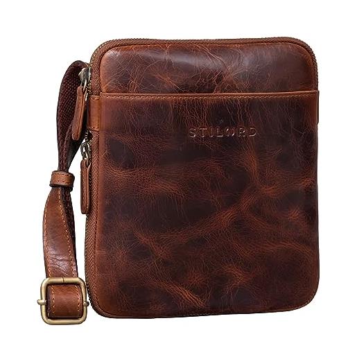 STILORD 'carson' borsa uomo piccola in pelle borsello vintage quadrato per tablet retrò con tracolla messenger bag, colore: kara - cognac