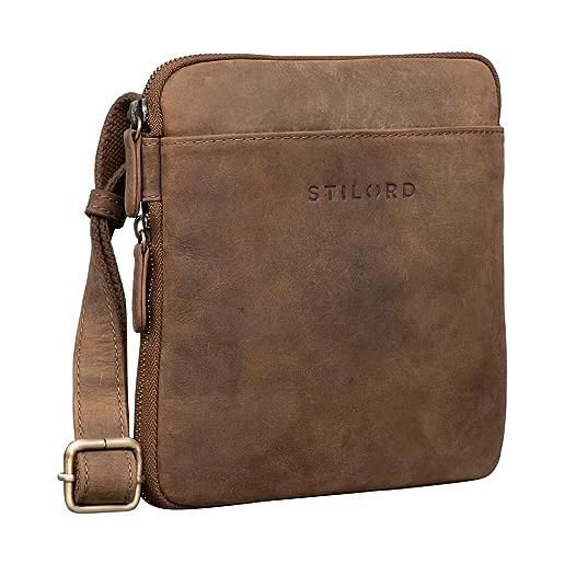 STILORD 'carson' borsa uomo piccola in pelle borsello vintage quadrato per tablet retrò con tracolla messenger bag, colore: nero
