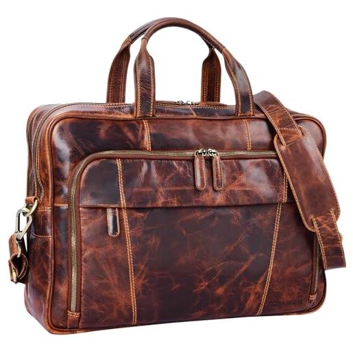 STILORD 'jaron' borsa lavoro uomo in vera pelle portadocumenti vintage borsa porta computer 15,6 pollici cartella ventiquattrore con tracolla, colore: marrone scuro