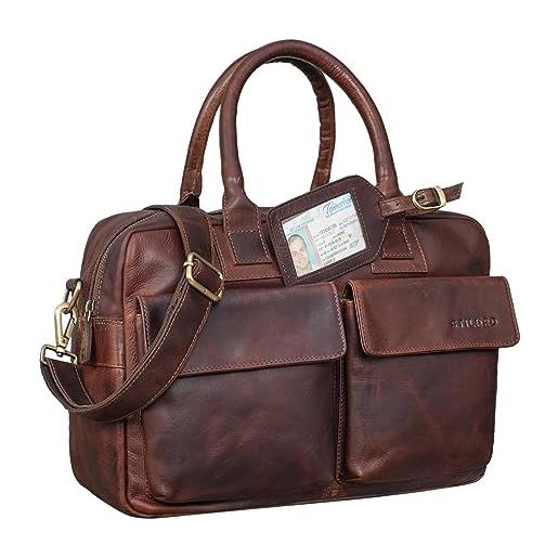 STILORD 'carlo' borsa da ufficio in vera pelle portadocumenti vintage valigetta 24 ore ventiquattrore borsa lavoro cuoio uomo donna, colore: florida - marrone