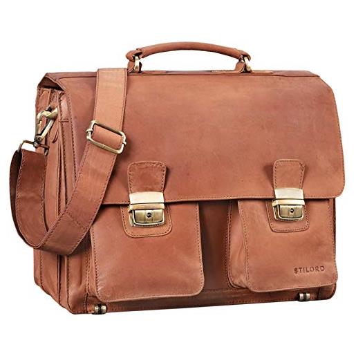 STILORD 'atlas' borsa ventiquattrore uomo grande in vera pelle valigetta portadocumenti da ufficio lavoro cartella da insegnante stile vintage, colore: sella - marrone
