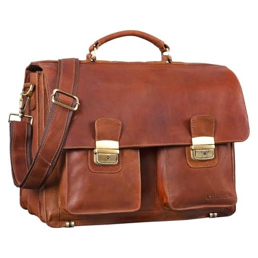 STILORD 'atlas' borsa ventiquattrore uomo grande in vera pelle valigetta portadocumenti da ufficio lavoro cartella da insegnante stile vintage, colore: sella - marrone