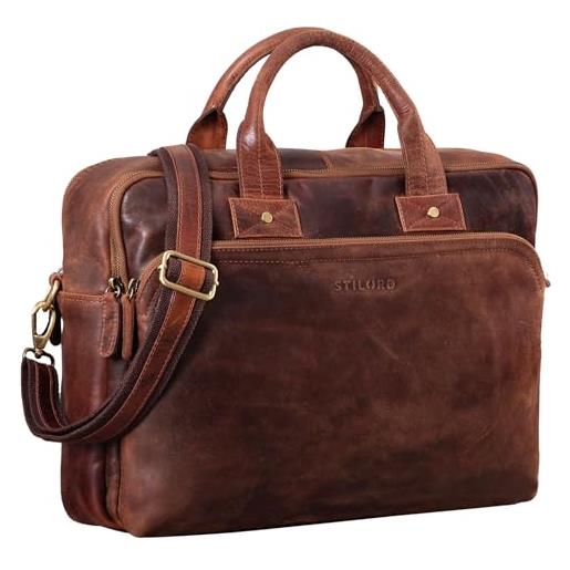 STILORD 'hector' portadocumenti uomo pelle vintage ventiquattrore borsa da ufficio con tracolla borsa porta pc 15.6 pollici cuoio, colore: crunchy - marrone scuro