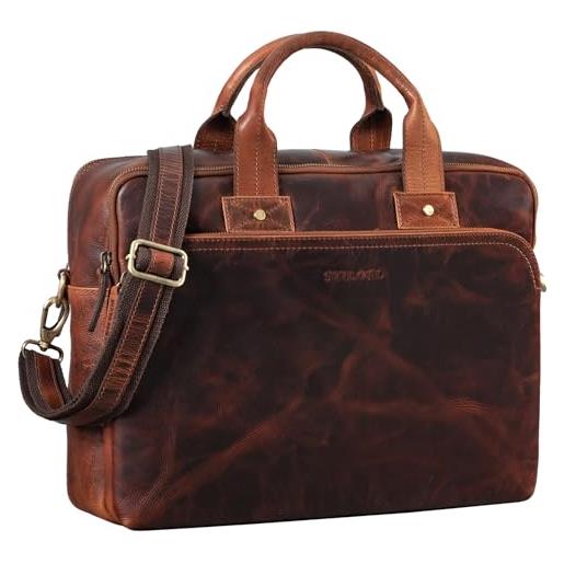 STILORD 'hector' portadocumenti uomo pelle vintage ventiquattrore borsa da ufficio con tracolla borsa porta pc 15.6 pollici cuoio, colore: calais - marrone