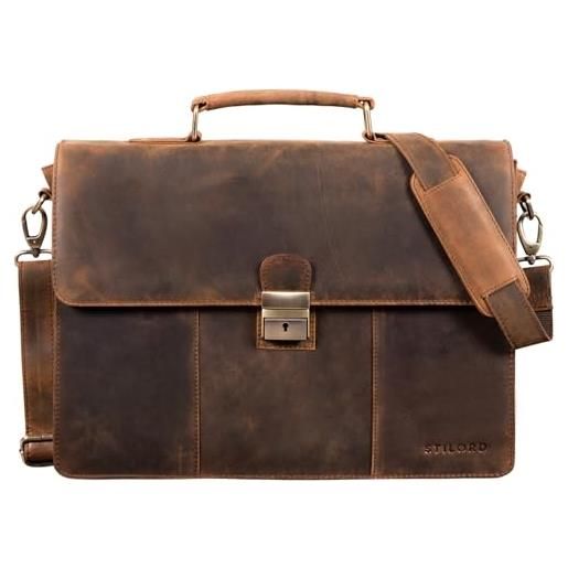 STILORD 'ravenna' borsa ventiquattrore uomo in pelle cartella portadocumenti valigetta 24 ore vintage chiusura con chiave, colore: seppia - marrone