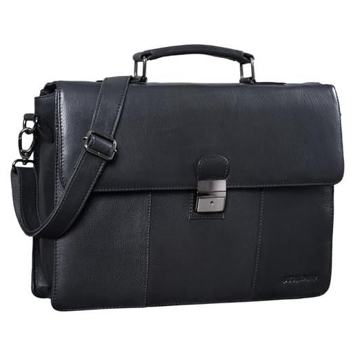 STILORD 'ravenna' borsa ventiquattrore uomo in pelle cartella portadocumenti valigetta 24 ore vintage chiusura con chiave, colore: ossidiana nero
