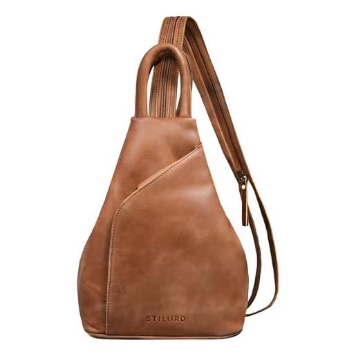 STILORD 'lyanna' zaino a spalla pelle donna vintage zainetto piccolo crossbody backpack sling bag elegante borsa a tracolla daypack in cuoio autentico, colore: mocca - marrone scuro