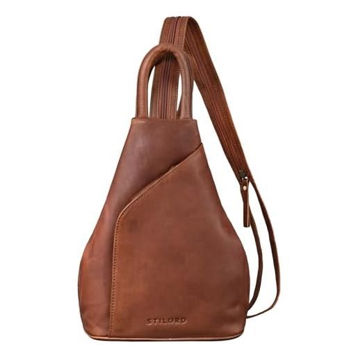 STILORD 'lyanna' zaino a spalla pelle donna vintage zainetto piccolo crossbody backpack sling bag elegante borsa a tracolla daypack in cuoio autentico, colore: mocca - marrone scuro