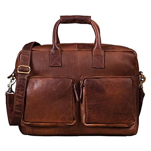 STILORD 'henri' borsa ufficio lavoro in pelle cartella uomo donna con tracolla porta documenti e pc 15.6 pollici grande in cuoio, colore: cognac marrone scuro