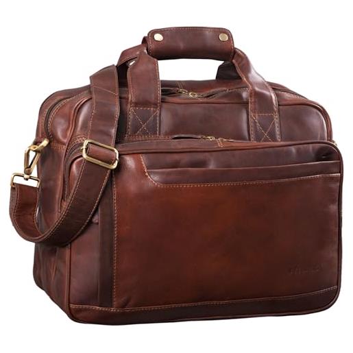 STILORD 'excelsior' borsa da lavoro uomo in pelle cartella ventiquattrore in cuoio portadocumenti professionale, colore: cognac marrone scuro