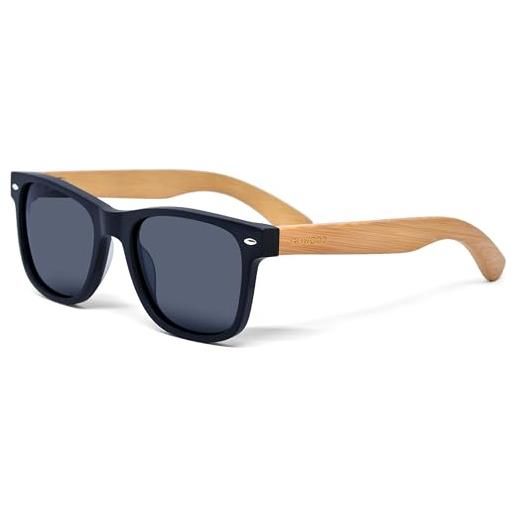 GOWOOD occhiali da sole in bambù per uomo e donna | occhiali premium polarizzati con aste in bambù e telaio in acetato | lenti scure uv400 | occhiali da sole con protezione uv | marchio (blu)