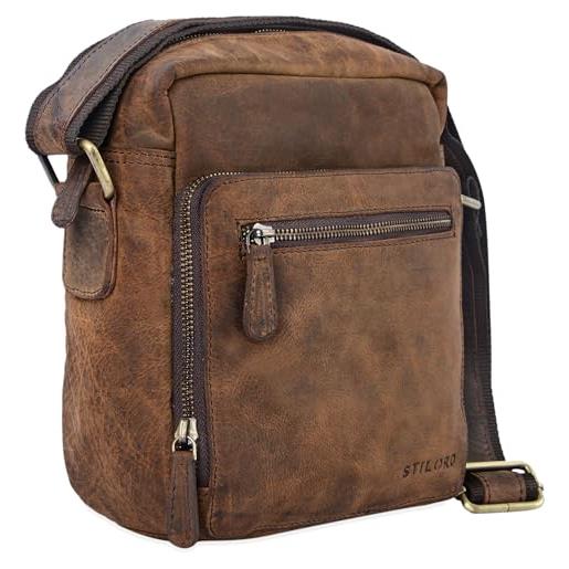 STILORD 'nathan' borsello da uomo a tracolla in pelle piccola borsa messenger in cuoio a spalla per viaggi escursioni, colore: maraska - marrone