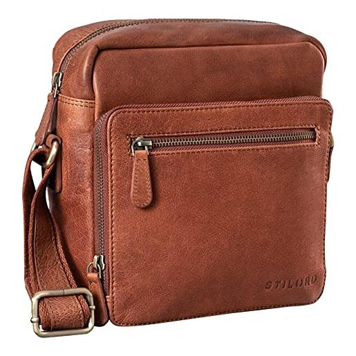 STILORD 'nathan' borsello da uomo a tracolla in pelle piccola borsa messenger in cuoio a spalla per viaggi escursioni, colore: cognac-marrone