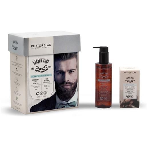 PHYTORELAX barber shop mencare gift box detergente barba, viso 2 in 1 + olio da barba