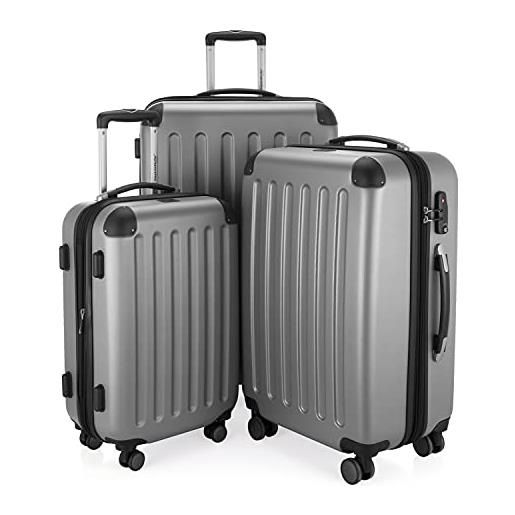 Hauptstadtkoffer - spree - set di 3 valigie, valigie rigide, trolley con 4 doppie ruote, bagaglio da viaggio opaco, set da viaggio, tsa, (s, m e l), argento
