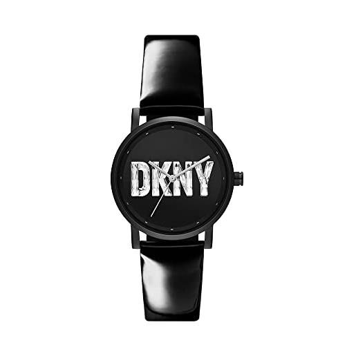 DKNY orologio soho da donna, movimento a tre lancette, cassa in lega nera 34 mm con cinturino in pelle, ny6635
