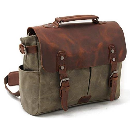 KEREITH mens portatile borsa ufficio valigetta impermeabile tela cuoio college borsa borsa borsa corrispondono a 15.6inch, verde militare