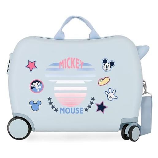 Disney mickey mickey denim - valigia per bambini, 50 x 38 x 20 cm, rigida, in abs, chiusura a combinazione laterale, 34, 1,8 kg, 4 ruote, bagaglio a mano