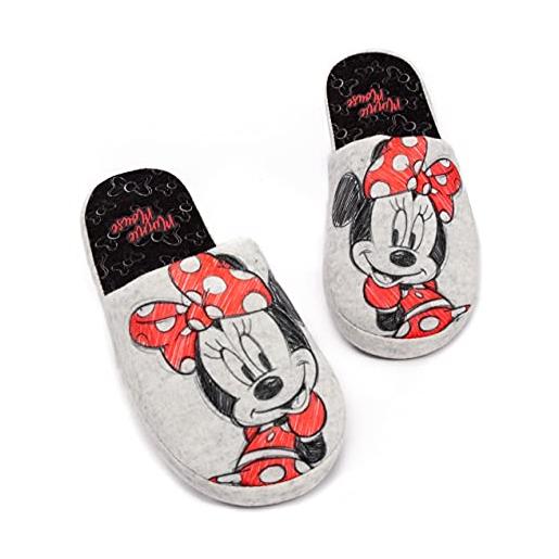 Disney minnie mouse pantofole da donna slip-on scarpe grigio grigio 38-39 eu