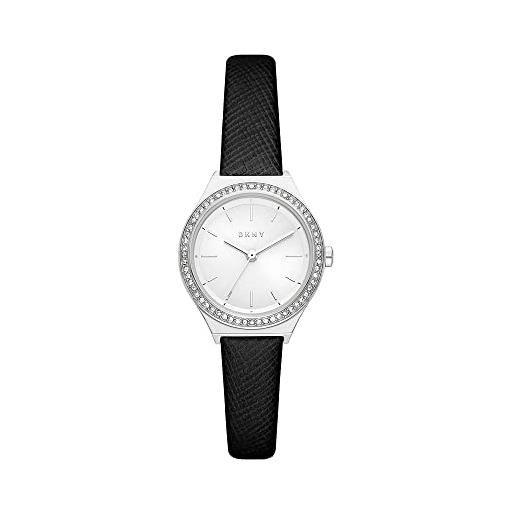 DKNY orologio parsons da donna, movimento a tre lancette, cassa in acciaio inossidabile argentato 28 mm con cinturino in pelle, ny6610