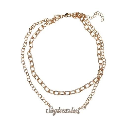 Urban classics collana donna strass con lettere segno zodiacale, doppia collana zodiaco in metallo e pendente con brillantini, in 12 varianti, taglia unica 38 cm