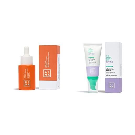3ina makeup - vegan - the vit c orange serum + the every single day spf50-15% di vitamina c stabilizzata - crema solare spf 50 - skincare set