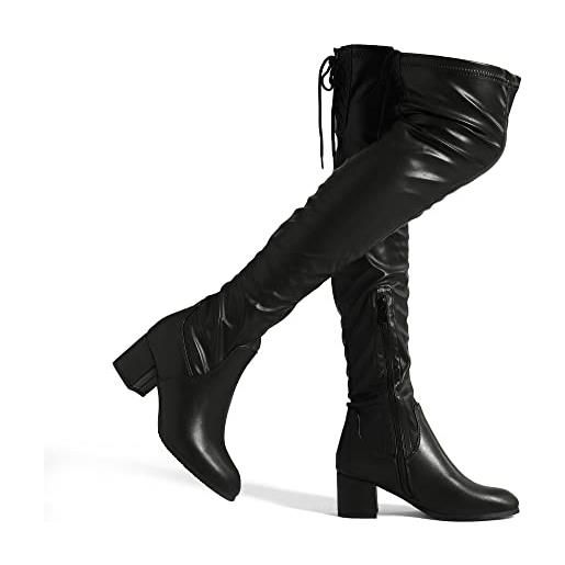 DREAM PAIRS stivali sopra il ginocchio da donna con gambo lungo in pelle scamosciata caldi al ginocchio con tacco a blocco da 5 cm marrone/scamosciato laurence-e taglia 36 (eur)