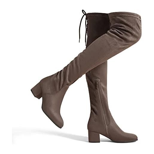 DREAM PAIRS stivali sopra il ginocchio da donna con gambo lungo in pelle scamosciata caldi al ginocchio con tacco a blocco da 5 cm grigio/scamosciato laurence-e taglia 37 (eur)