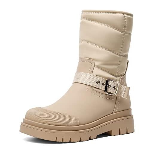 DREAM PAIRS stivali da neve da donna con suola spessa stivali invernali con pelliccia caldo scarpe boots all'aperto comodi, size 36, marrone, sdsb2202w-e