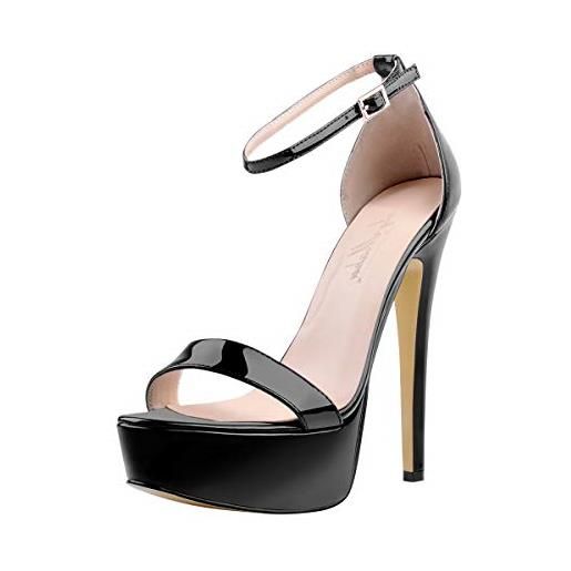 Only maker sandali da donna con tacco alto, con brillantini, metallizzati, con cinghia, con tacco alto, colore nero, 38 eu, nero , 38 eu