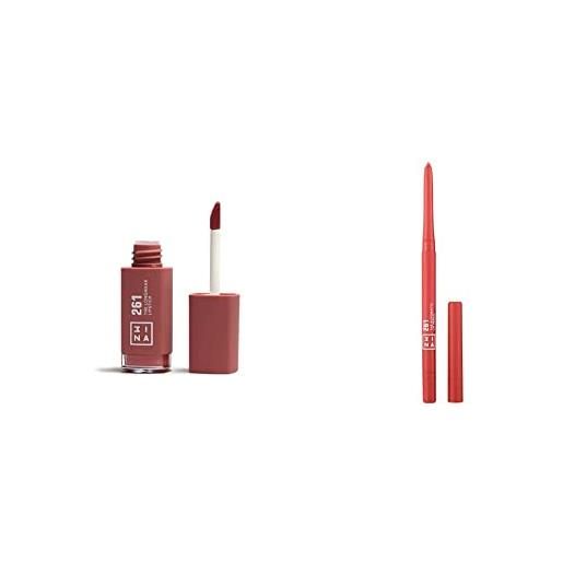 3ina makeup - vegan - the longwear lipstick 261 + the automatic lip pencil 261 - makeup set