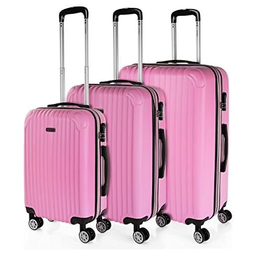 ITACA - set valigie - set valigie rigide offerte. Valigia grande rigida, valigia media rigida e bagaglio a mano. Set di valigie con lucchetto combinazione tsa t71500, rosa