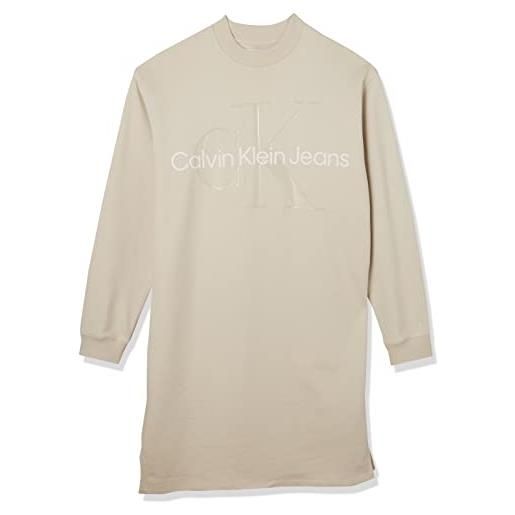 Calvin Klein Jeans glossy monogram crew neck dress j20j219075 vestiti con cappuccio, beige (eggshell), xs donna