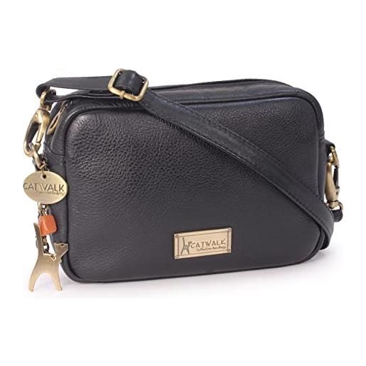 Catwalk Collection Handbags - vera pelle - piccolo borsa a tracolla/borse a mano/messenger/borsetta donna - polly - nero