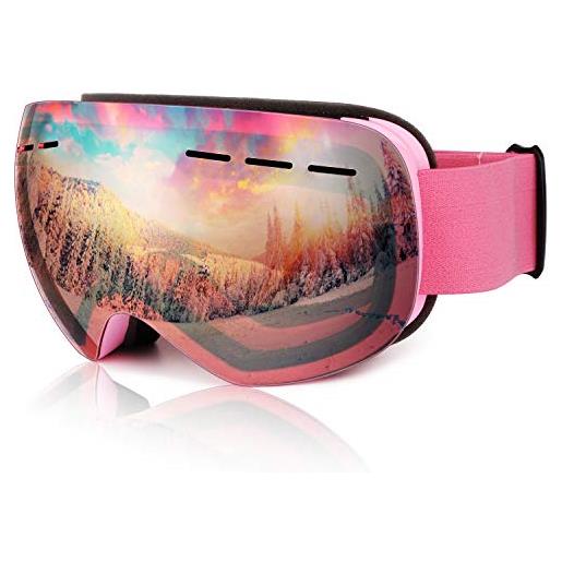 HuoBi occhiali da sci, occhiali per sport sulla neve occhiali da sci outdoor occhiali da sci resistenti al vento e alla nebbia, protezione uv400 al 100% adatti a uomini, donne e adolescenti