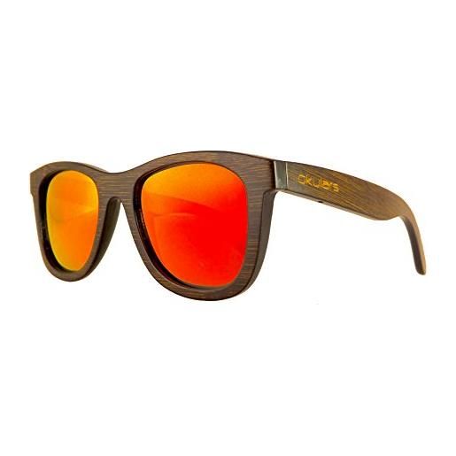 Okulars® dark bamboo - occhiali da sole in legno di bambù naturale uomo e donna, fatti a mano - taglia unica - lenti polarizzate - protezione uv400 - cat. 3 (blu)