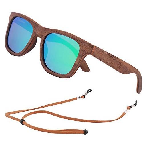 An Swallow occhiali da sole in legno polarizzate, vintage occhiali da sole da uomo donna polarizzati protezione uv400 (lente blu)