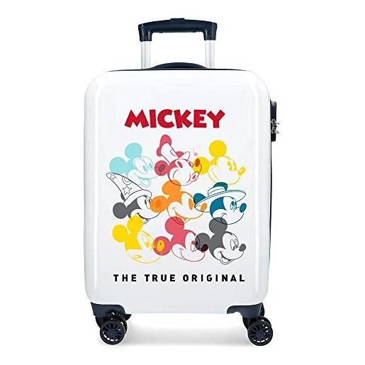 Disney mickey magic trolley cabina bianco 37x55x20 cms rigida abs chiusura a combinazione numerica 33l 2,8kgs 4 doppie ruote bagaglio a mano, bianco (blanco)