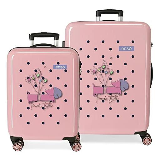 Enso friends together set di valigie rosa 55/68 cm rigida abs chiusura a combinazione laterale 104 l 6 kg 4 ruote doppie