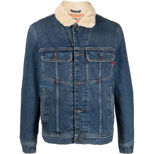 Diesel giacca d-barcy-t denim con colletto in shearling - blu