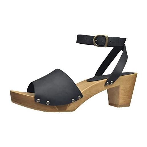 Sanita yara sandale | sandali originali fatti a mano | calzature in legno flessibili per donna | nero | 36 eu