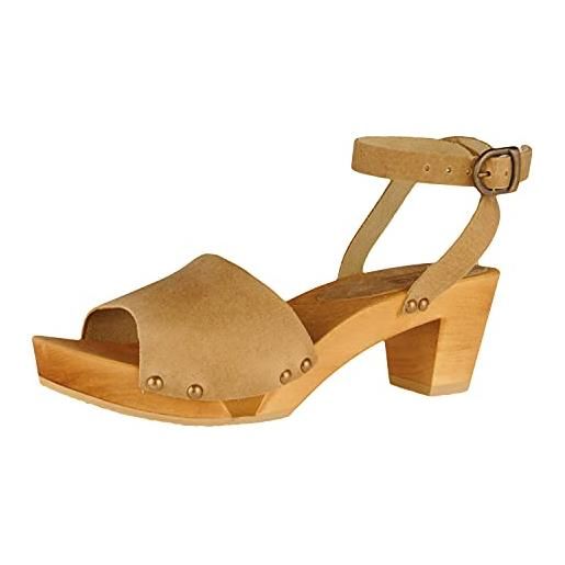 Sanita yara sandale | sandali originali fatti a mano | calzature in legno flessibili per donna | nero | 38 eu