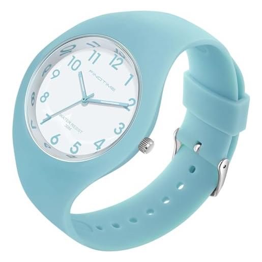 findtime orologio da donna in silicone con cinturino in silicone analogico al quarzo, impermeabile, fino a 10 atm, blu, cinturino