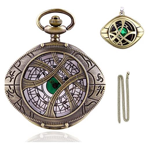 Tiong orologio da tasca al quarzo antico steampunk con ciondolo collana regalo da uomo, orologio da tasca da uomo al quarzo cinturino regalo, cf-set002, 100%