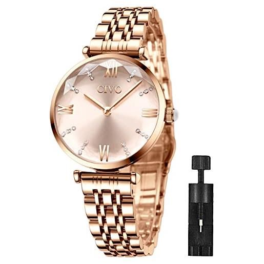 CIVO orologio donna acciaio inossidabile impermeabile minimalista orologi da polso donna analogico affari sportivo oro rosa