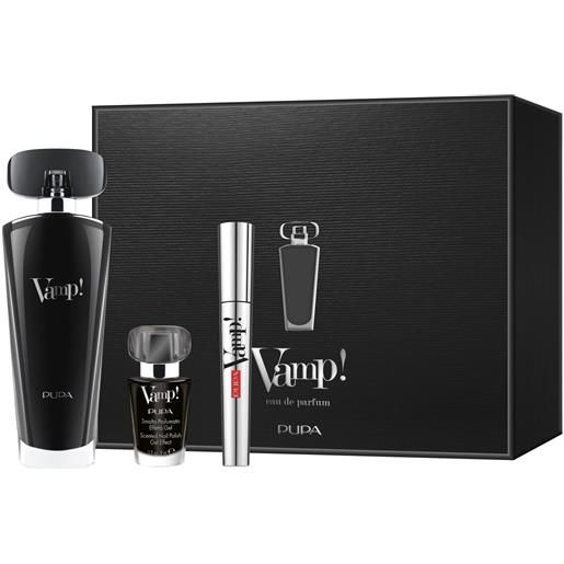 Pupa milano kit vamp!Black eau de parfum 100 ml + vamp!Mascara + vamp!Smalto profumato effetto gel