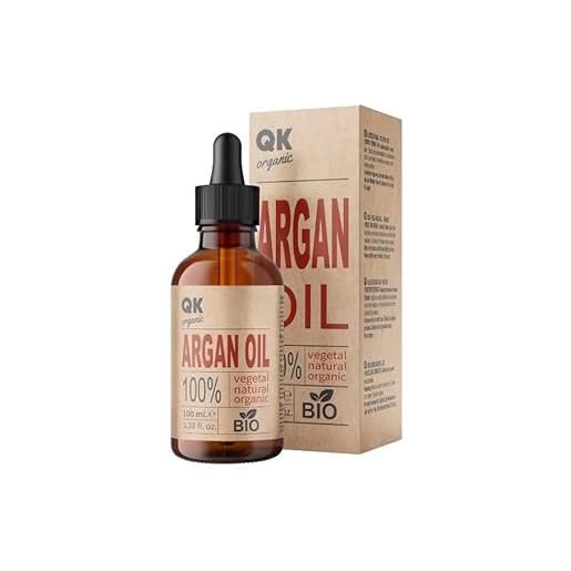 QKnatur argan - 100% puro olio di argan vegano biologico - 100 ml - spremuto a freddo - bio - per corpo, viso, capelli, unghie, barba - flacone di vetro